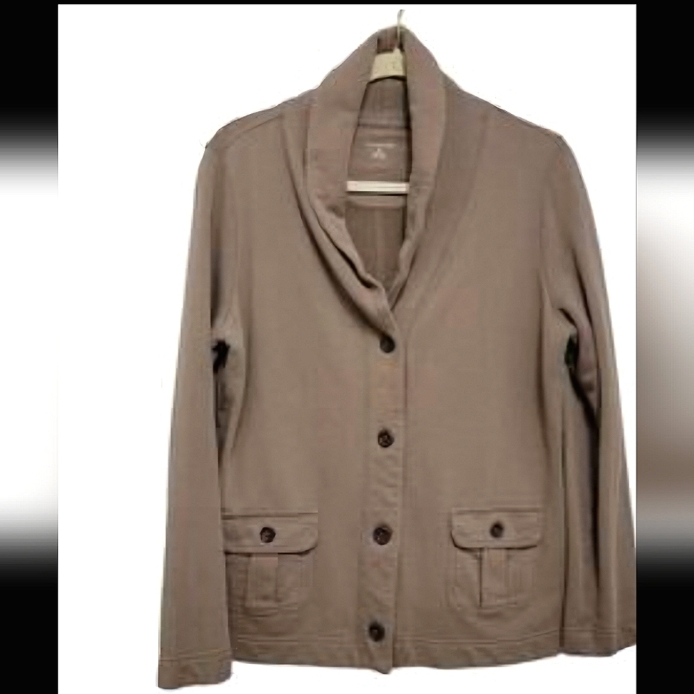Lands’ End Brown Cotton Shawl Collar Cardigan Jacket XS